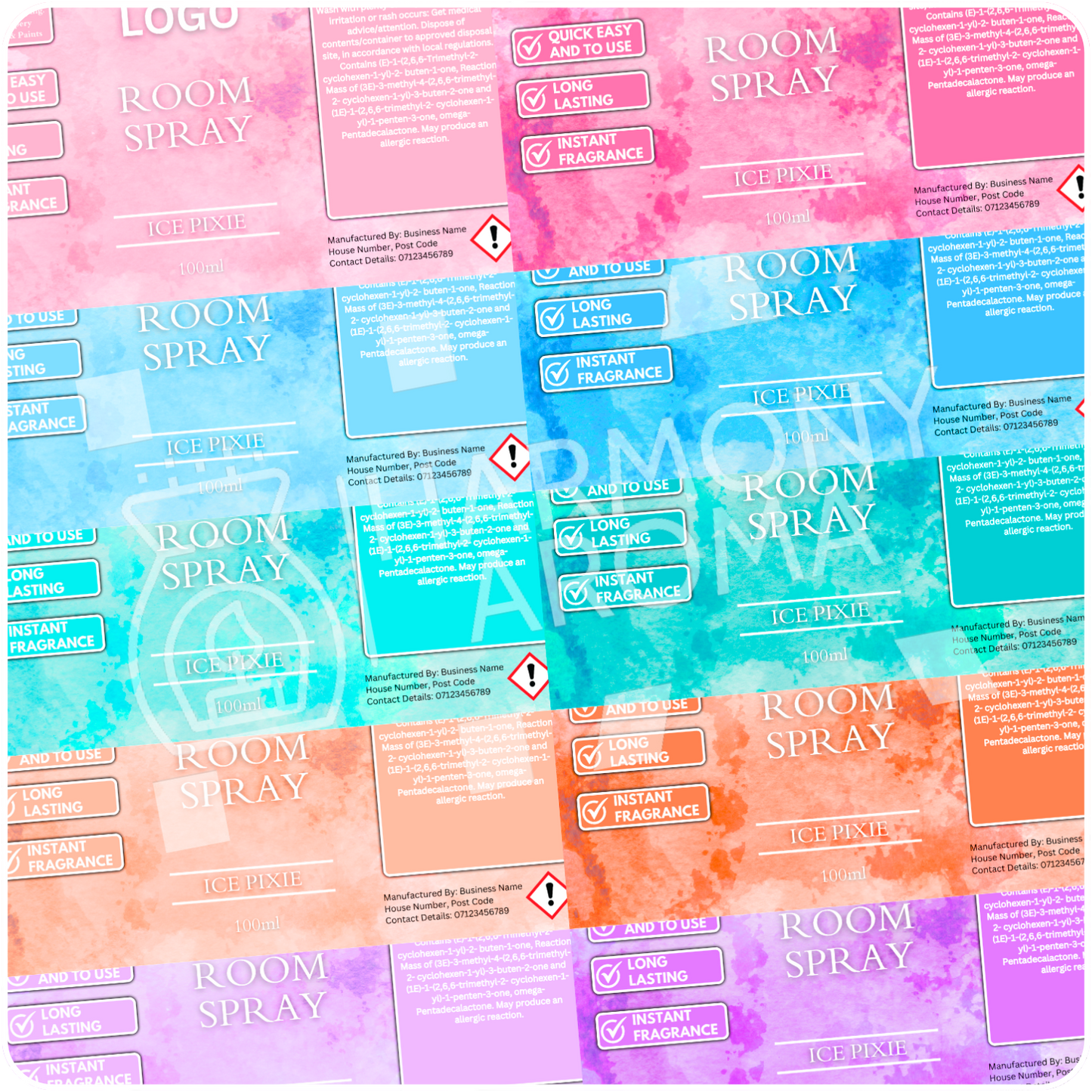 Room Spray Labels - Water Colour - Editable Canva Template