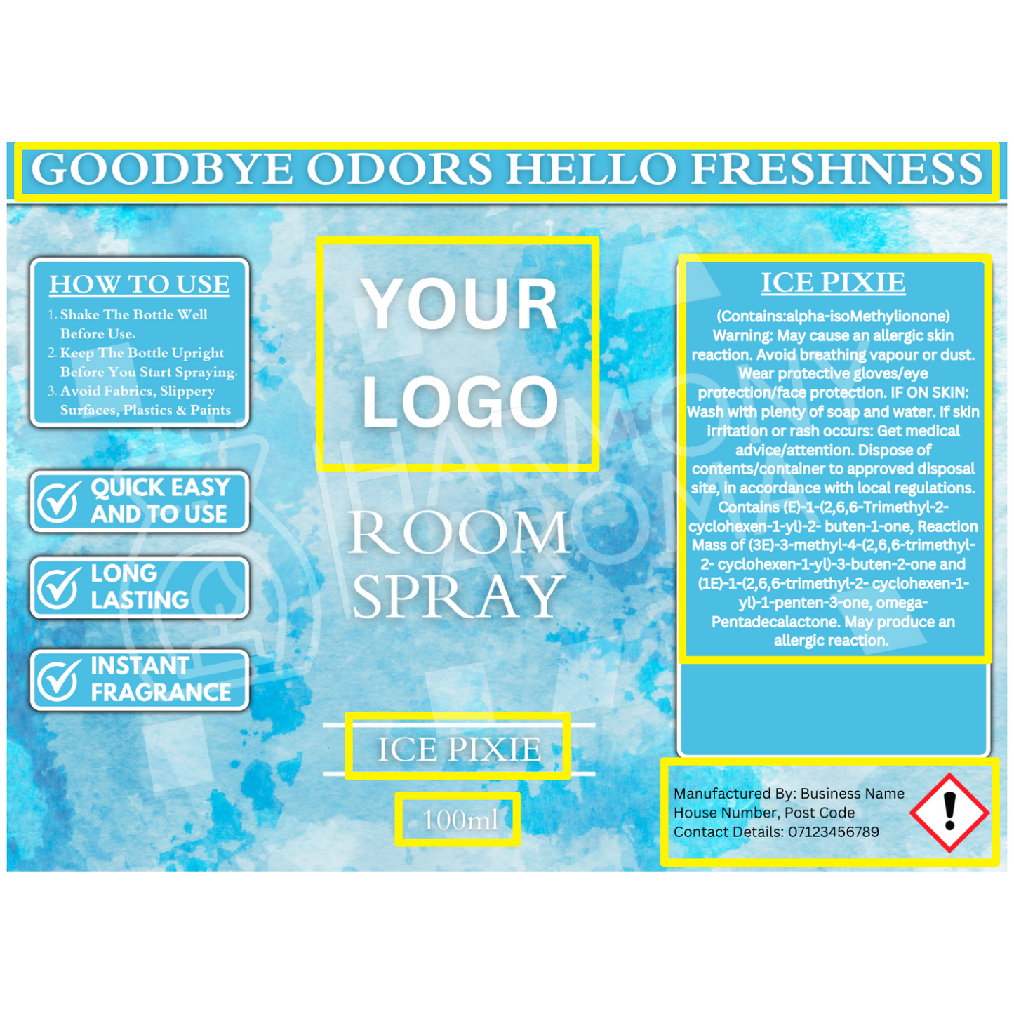 Room Spray Labels - Water Colour - Editable Canva Template