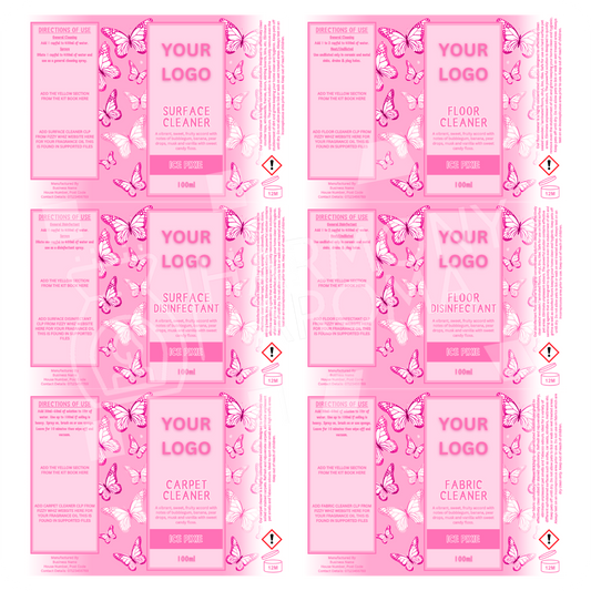 Pink Butterfly - 6 in 1 Cleaning Label Template